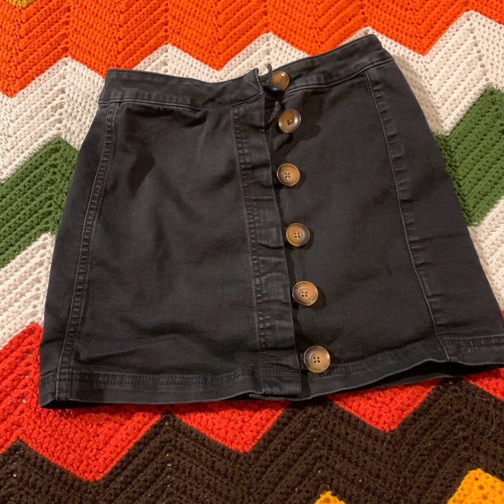 Free People Black Denim button-up mini skirt